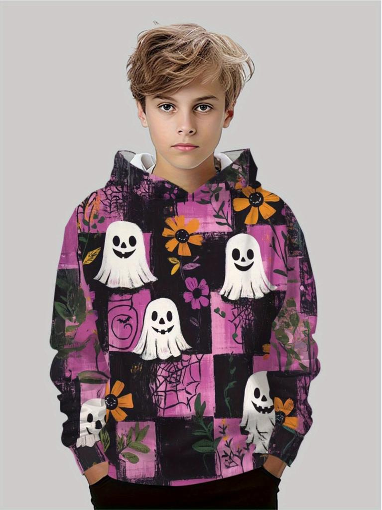 Jungen Kleidung Lustiger Terror Kürbis Langarm Kapuzenpullover Kind Cartoon Halloween Dünnes Sweatshirt Oberteile Halloween Geschenk für Jungen Mädchen