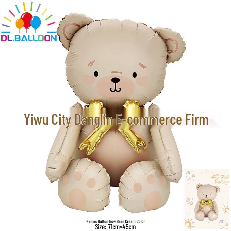 Influencer Hug Teddy Bear Card with Aluminum Foil Balloon - Cute Cartoon Birthday Party Photo Decoration