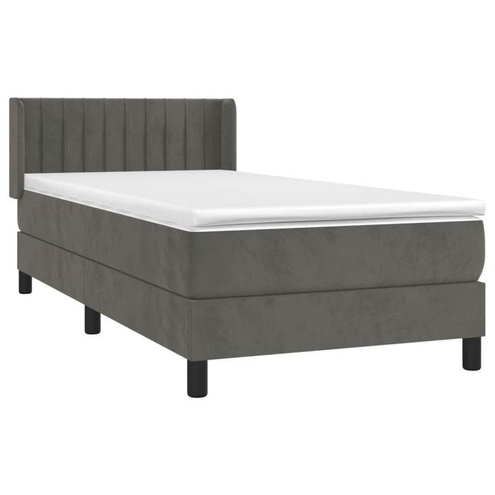 Lit avec matelas - Maison Exclusive - 90x200 cm - Velours gris foncé - Tête de lit réglable