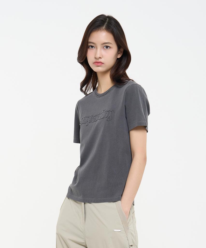 Syupeodeulai Women'S Vintage Logo Patch T-Shirt Charcoal Sdfiscq43Chl