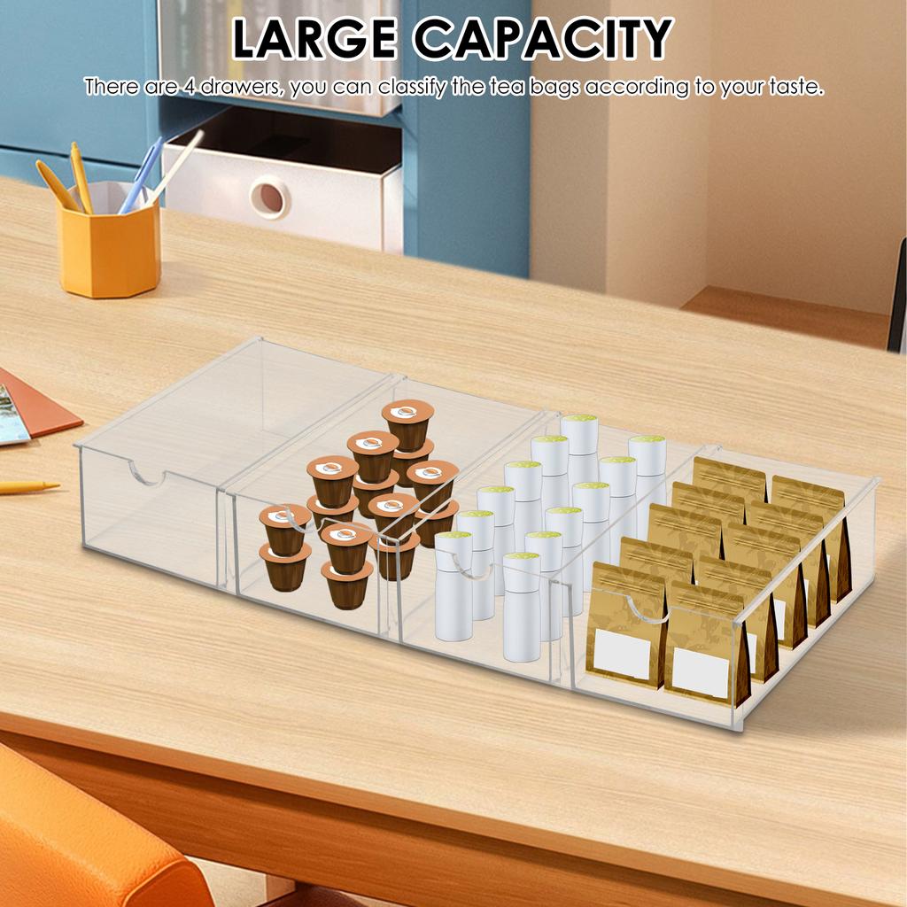 Organizador de Bolsitas de Té Cajón Apilable Transparente Almacenamiento de Cosméticos Joyas Soporte Caja para Cápsulas de Café Gran Capacidad Cajón Almacenamiento Bolsitas de Té