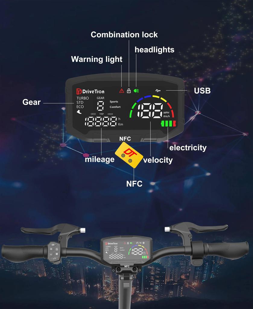 E-Scooter New DriveTron DT10 Foldable Adult Electric Scooter, 50km/h Electric Kick Scooter, 1000W Skateboards, 48V 15.6Ah Kickboard