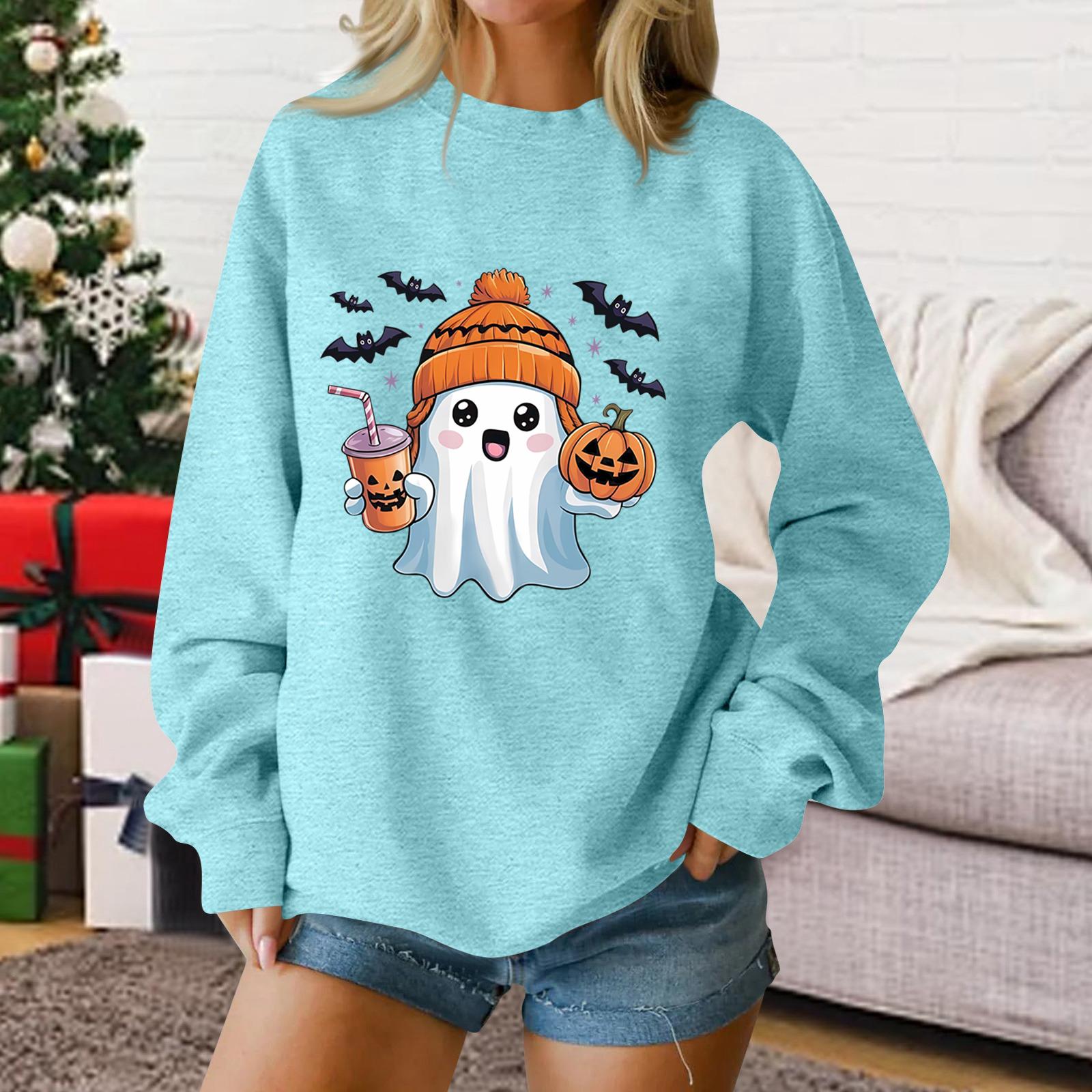 Ladies fashion casual Halloween printed pullover sweater XXXXXL