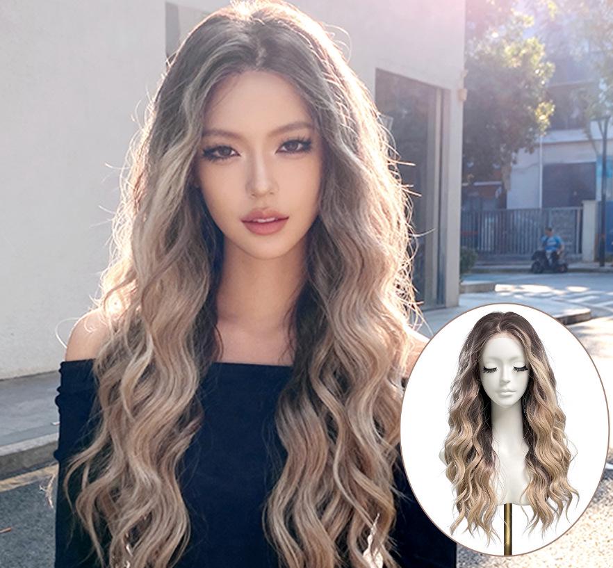 Mixed Race American Curly Lace Wig - Long, Hand-Hooked, Full Cap with Simulated Scalp for Natural Big Wave Style