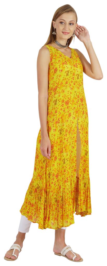 Phagun Indo Western Printed Flared Kurti For Womens Sleeveless Indian Traditional