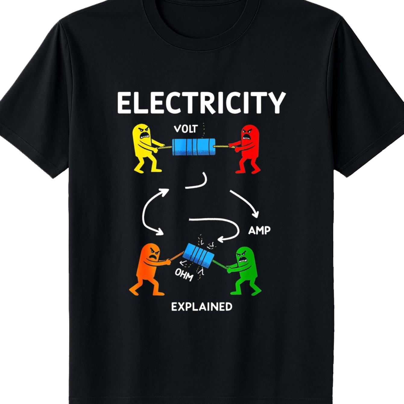 Electricity Explained Physics Ohm Law Cartoon Graphic Men s Cotton Crew Neck T-Shirt S