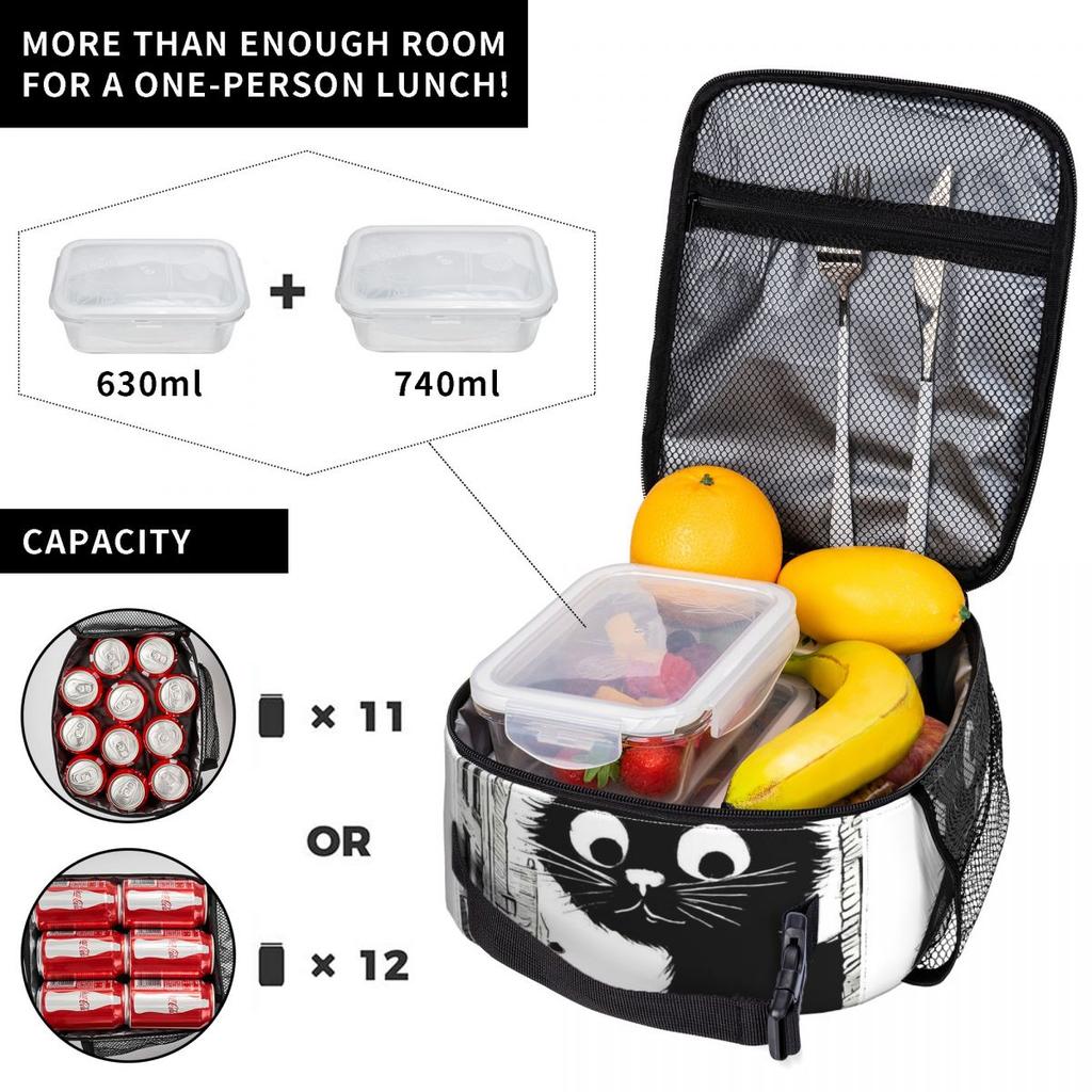 Vintage Black Cat And European Street Scene Insulated Lunch Bag for Women Children Leakproof Food Boxes Thermal Lunch Box Tote