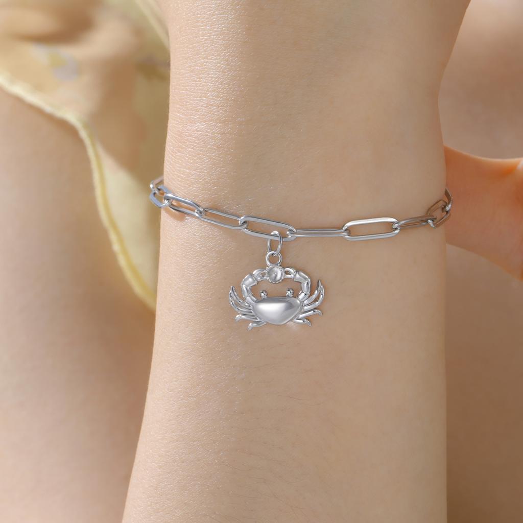 Cazador Cute Crab Charm With Clear Zircon Women's Bracelets Stainless Steel Paperclip Chain Bracelet Trendy Jewelry Gift 2026