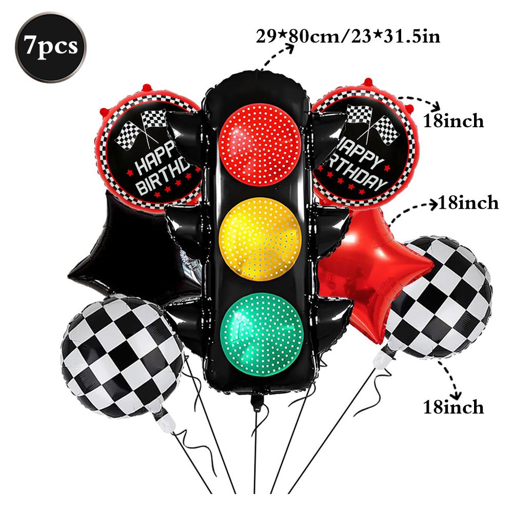 Racing Theme Party Decor Black and White Plaid Wheel Foil Balloon Sport Car Traffic Light Balloon Birthday Racing Party Supplies