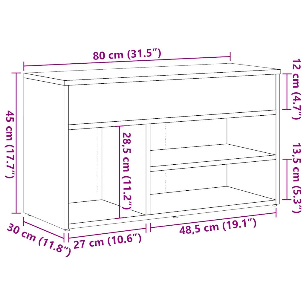 Shoe Bench Vintage Wood Look 80 x 30 x 45 cm Engineered Wood