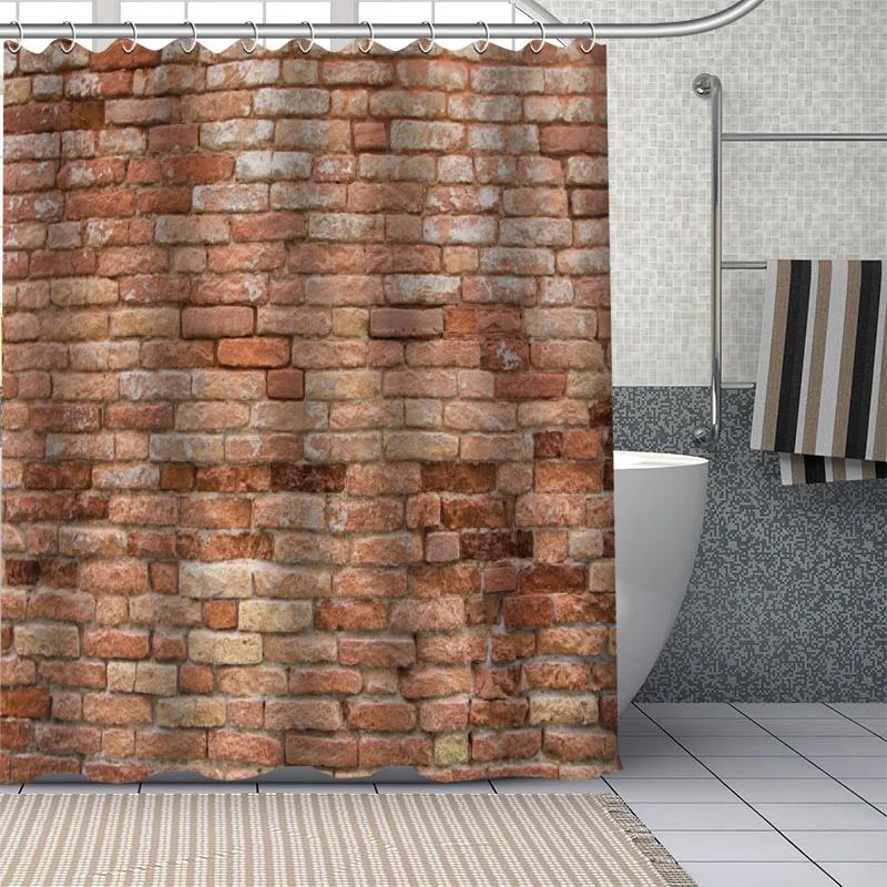 Retro Steinmauer Print Duschvorhänge Waschbarer Polyesterstoff Für Badezimmer Vorhang Badewannen Bildschirm Kunst Dekoration Mit Haken