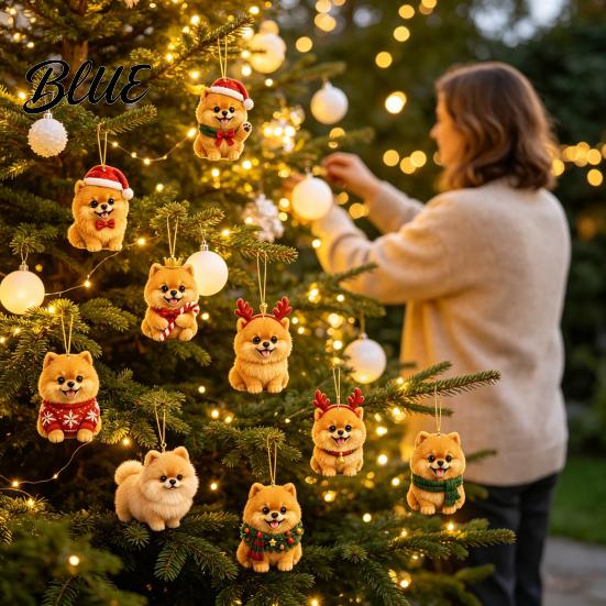 Acrylic Christmas Decorations Pomeranian Countdown, 24-Day Advent Calendar with 2D Holiday Surprise Gift Box Dog Ornaments, Tree Hanging Decor,