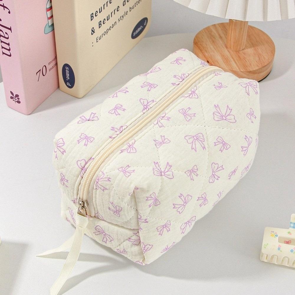 

Fashion Handbag Quilted Makeup Bag Cute Bow Zipper Storage Bag Multifunctional Travel Storage Pouch Travel фиолетовый