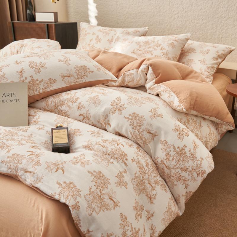 Mei Yun Ge Full Cotton Double-layer Yarn Four Piece Set Washed Cotton French Retro Pure Cotton