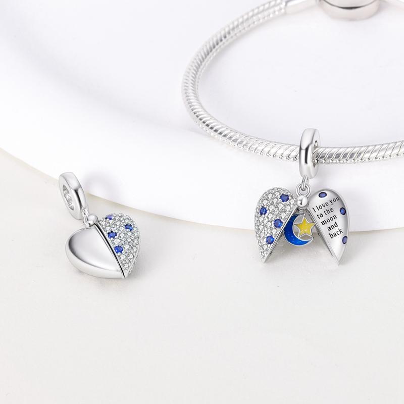 925 Silver Charms Beads Love Heart Lucky Stars Plane Blue Zircon Charms Pendants Fit Bracelet Charm Women Jewelry