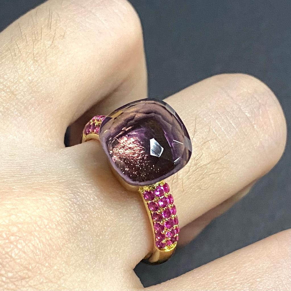 11 .6x7mm Big Stone Natural Crystal Candy Ring With Purple Zircon Crystal Ring For Women Jewelry Gift Birthday Pomellato