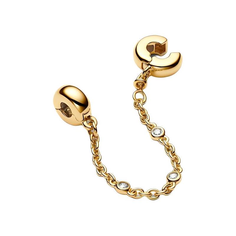 Pandora Brand Logo 14k Gold Plated Cubic Crystal Zircon Metal Silicone Ring Women's Gold 763515C01