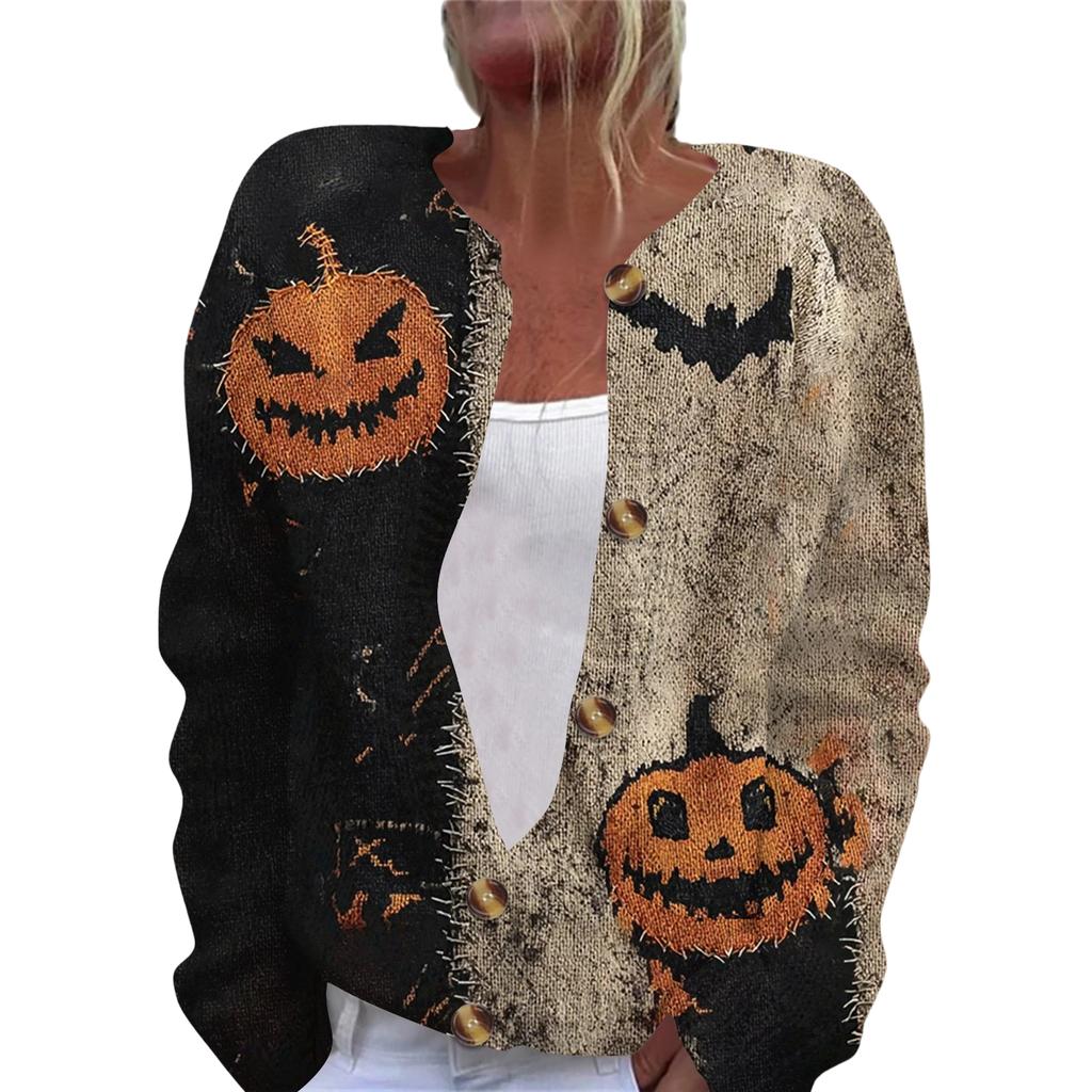 Women's Fashion Printed Long Sleeve Knitted Cardigan Button Down Jacket