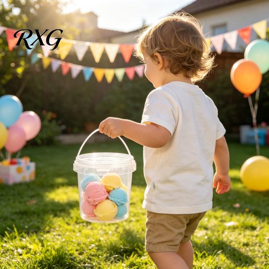 Food Grade Plastic Tubs 2PCS Round Buckets, with Lid And Handle Disposable Containers, Rice Flour Containers Stackable Food-grade Storage Pails,