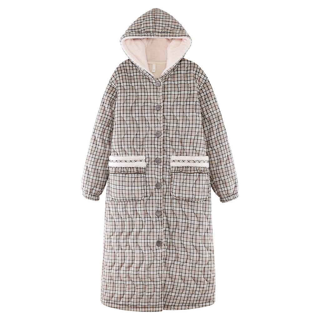 nightgown women's winter coral fleece thickened and piled three-layer padded cotton winter flannel new padded jacket loungewear