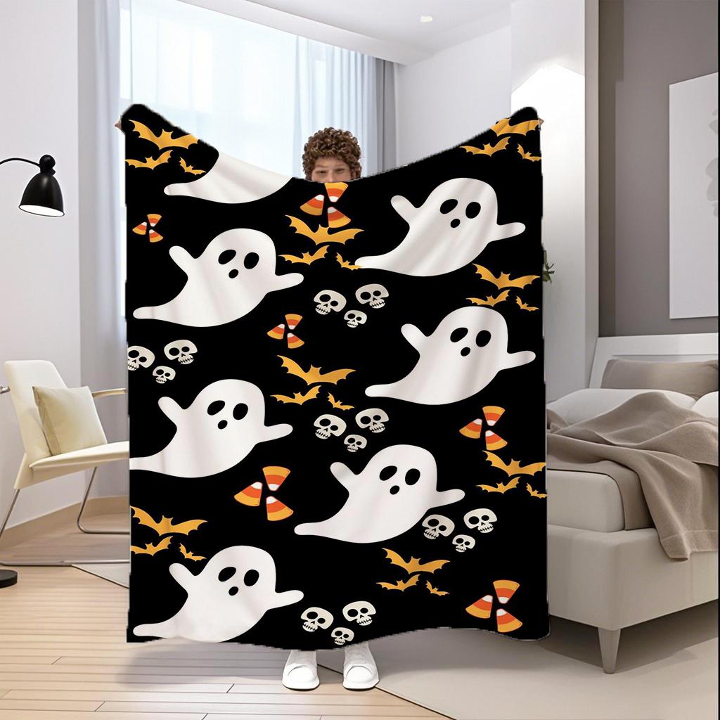 Ghost Halloween Print Microfiber Flannel Cover Blanket Bedroom Living Room Sofa Soft And Comfortable Home Decoration