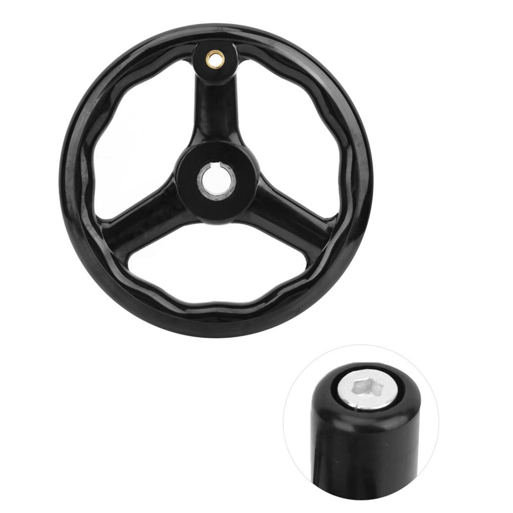 200*18mm Black Anti Slip Bakelite 3 Spoked Lathe Handwheel with Handle for Machine Tool