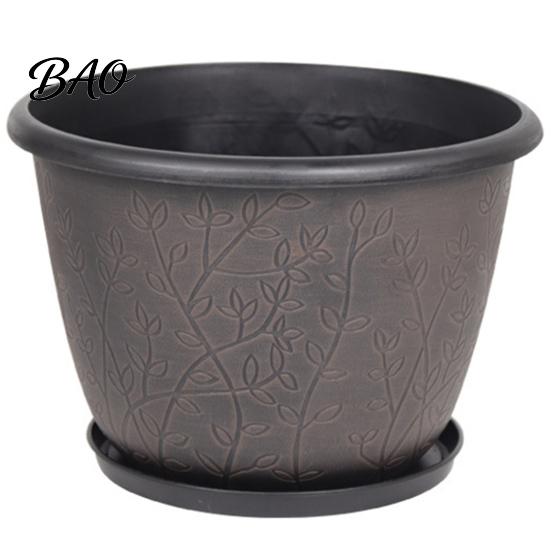 Garden Flower Pots with Trays 12 Inch Thickened for Outdoor Indoor, Plastic Leaf-Pattern Texture Large Planters Planter Drainage Hole & Saucer,