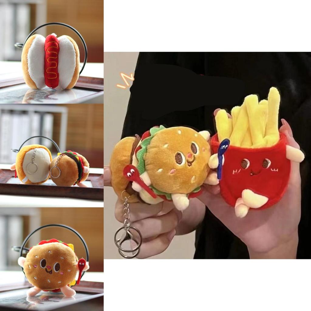 Adorable Plush Hamburger Hot Dog Chicken Leg French Fries Keychain For Backpacks Creative Gift