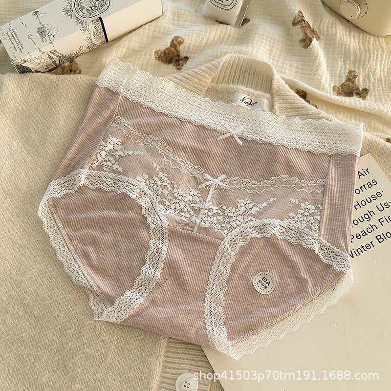 Plus Size Women's Lace Edge Girly Comfort Bag Hip High Elastic Skin Touch Midwaist Antibacterial Crotch Triangle Briefs