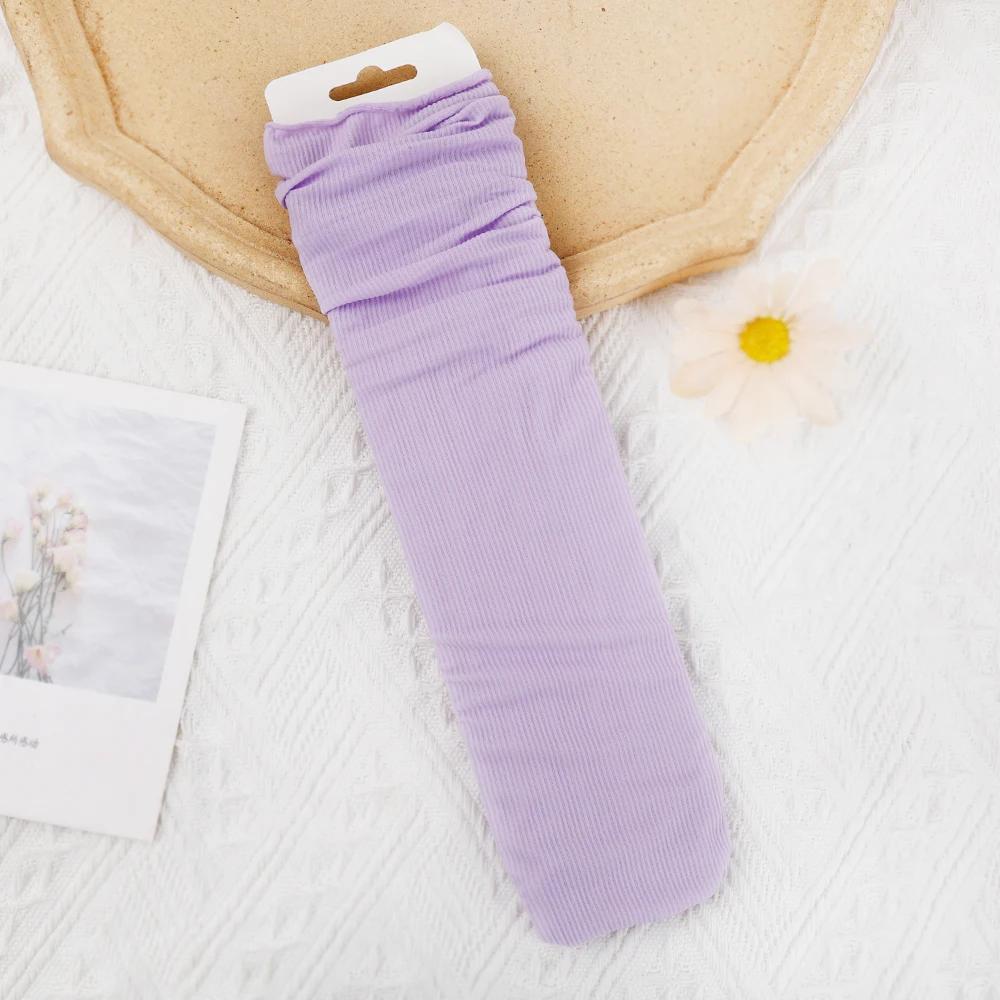 

Women Colorful Loose No Pilling Socks Knitting Rib Ice Thin Spring Summer Female Socks High Tube Streetwear College Style Sock One Size светло-фиолетовый