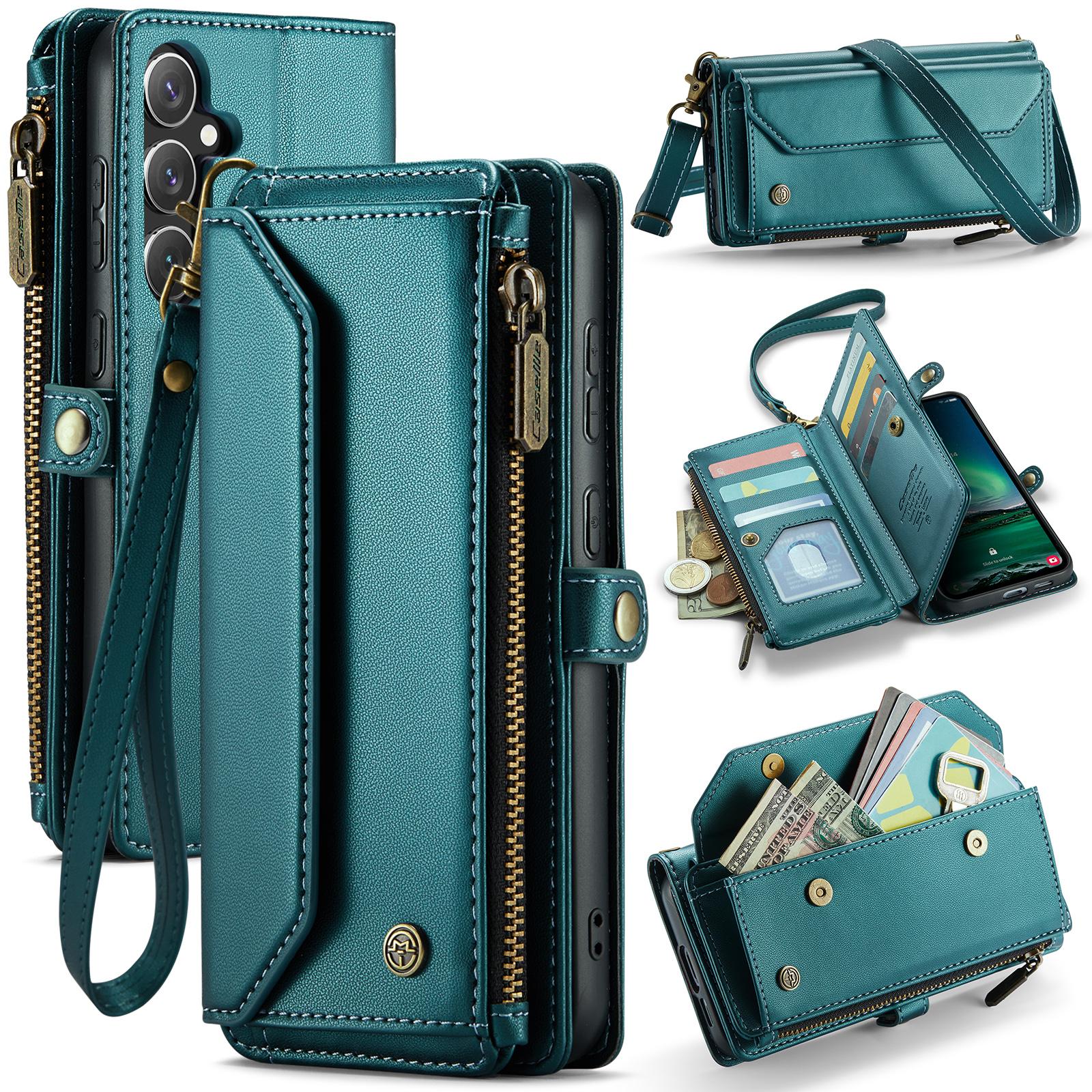 

For Samsung Galaxy S24 FE Leather Case CASEME C36 Zipper Multiple Card Slots Phone Cover with Straps A
