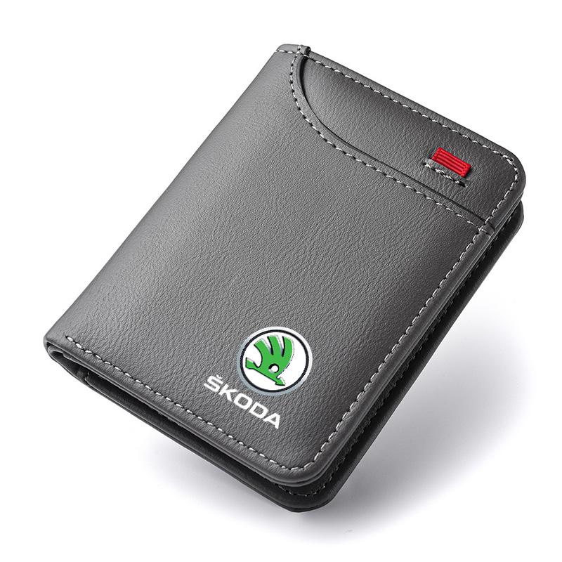 KEOW9 Leather Car Driver License Bag Documents ID Card Holder Wallet For Skoda Octavia 2 3 Fabia Rapid Superb Kodiaq Karoq Kamiq Yeti