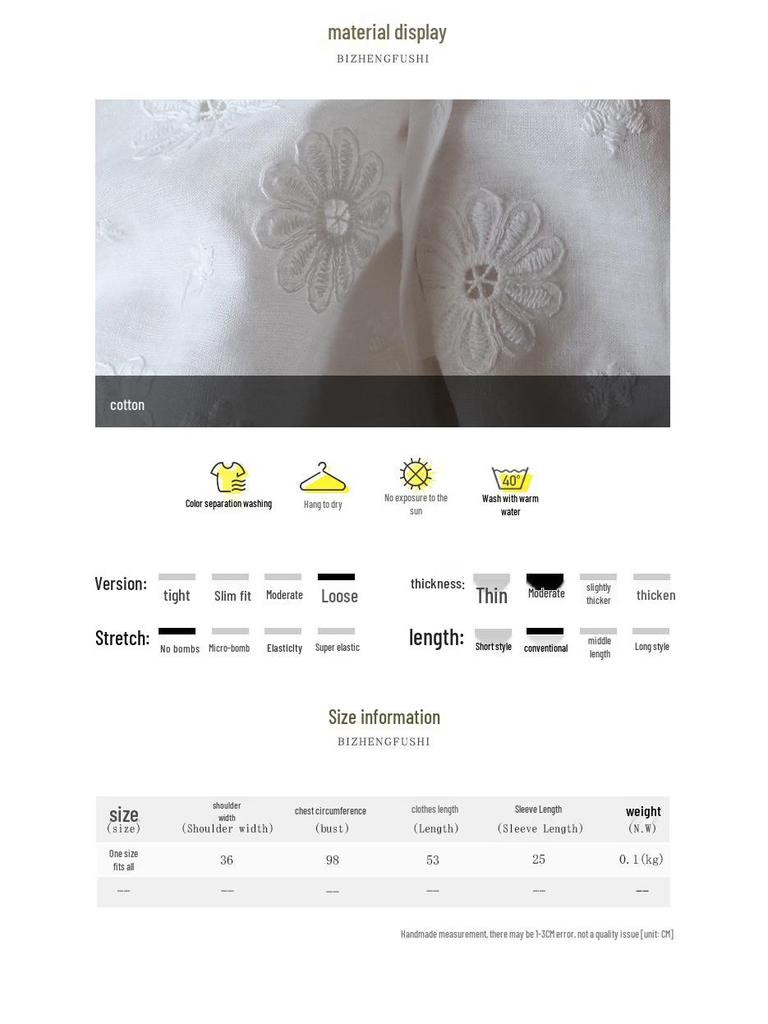 Bi Zheng 2025 Hollow Lace Puff Sleeve Embroidered Shirt for Women