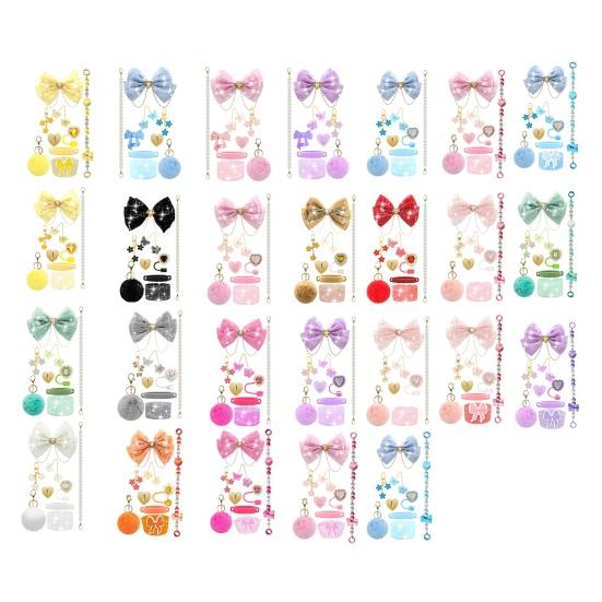 1 Set Tassenhülle Funkelnde Strasssteine Schleife Plüschball Dekoration Kunstperlen Lanyard Tassenzubehör mit Silikonboden-Schutz