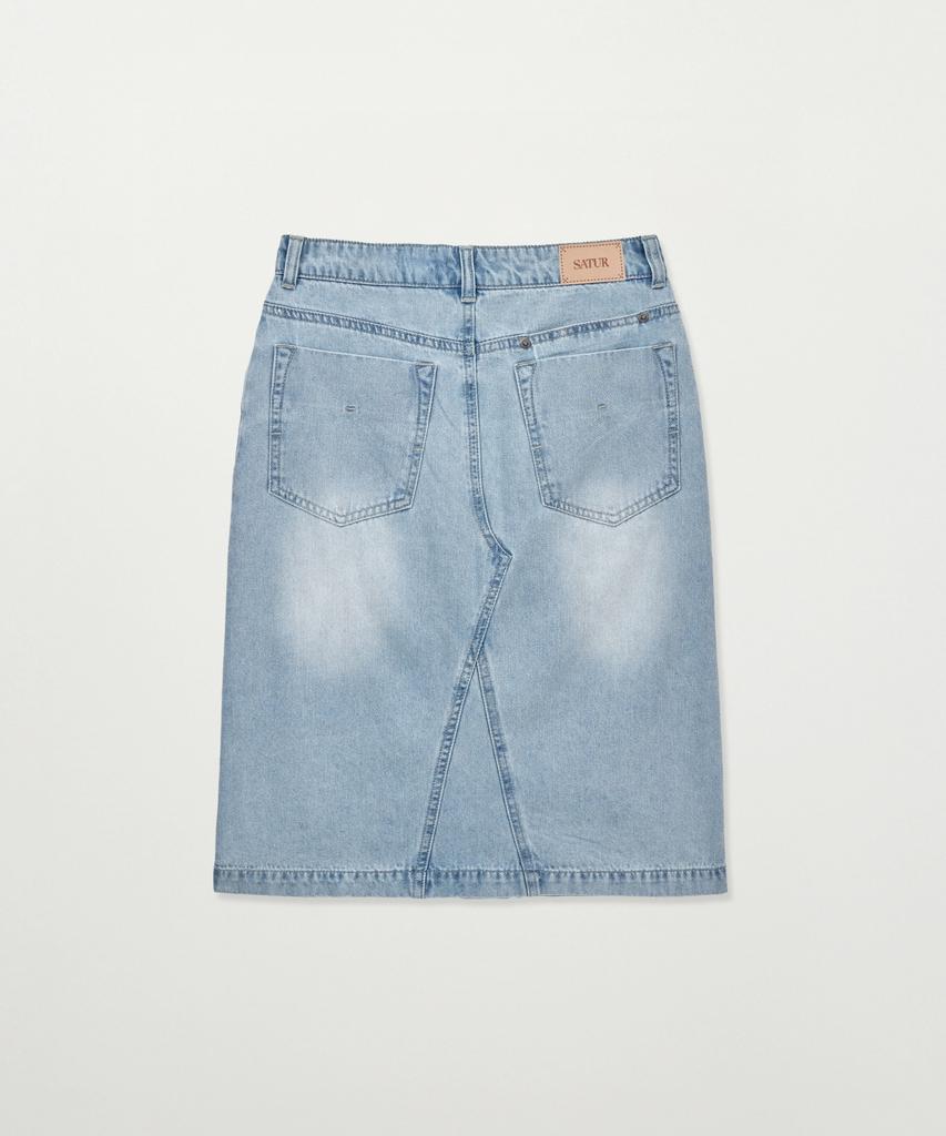 Seteo (W) Washed Denim Midi Skirt Light Blue