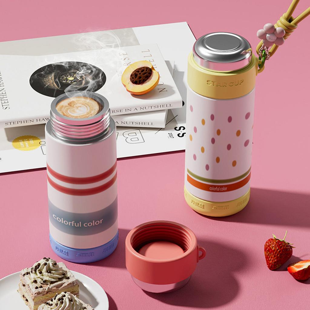 Water bottle, macaron color-block stainless steel insulated cup, portable floral lanyard, elegant and fashionable goddess cup