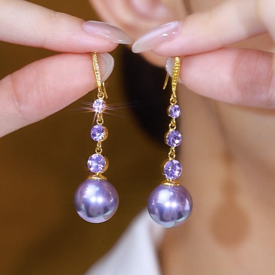 Light luxury zircon round artificial pearl ear buckle French retro fashion temperament earrings high-end exquisite earrings women