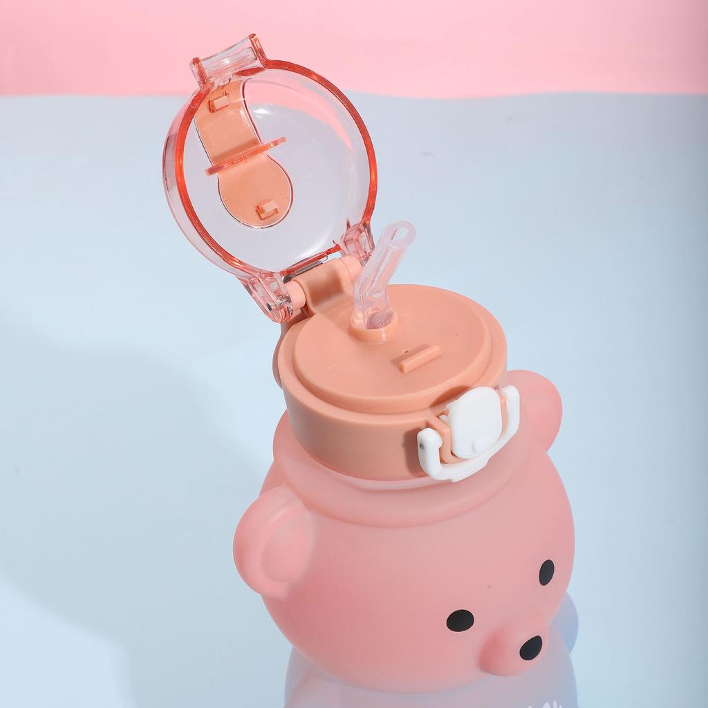Cute Bear Kettle Straw Water Cup Summer Plastic Straw Drinking Cup Kids Water Bottle Large Capacity Water Bottle