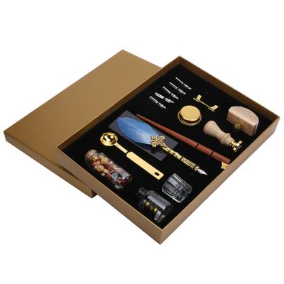 Feather Pen Wax Set Quill Dip Writing Ink Stamp Kit Vintage Student Stationery Gift BoxSP225038