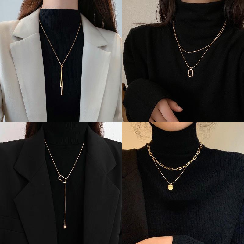 2024 Módní dámský lehký luxusní dlouhý dvouvrstvý náhrdelník - Perfektní podzimní a zimní svetr řetízek doplněk