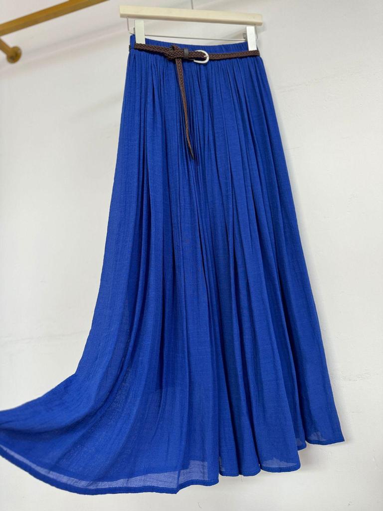 European-American Cotton Linen Patchwork Midi Skirt: Versatile Classic for Spring/Summer