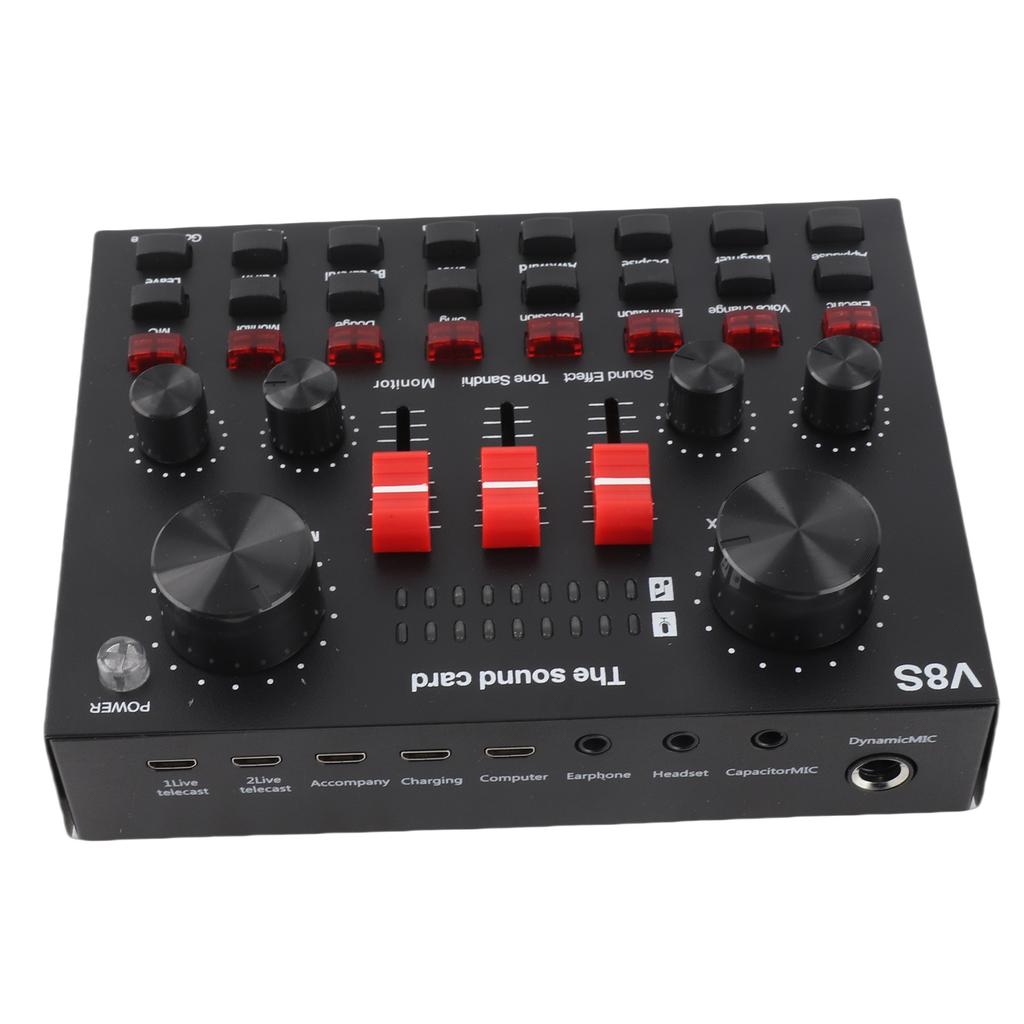Live Sound Card 8 Modes Voice Changer Sound Mixer Board with 16 Sound Effects for Karaoke Live Streaming