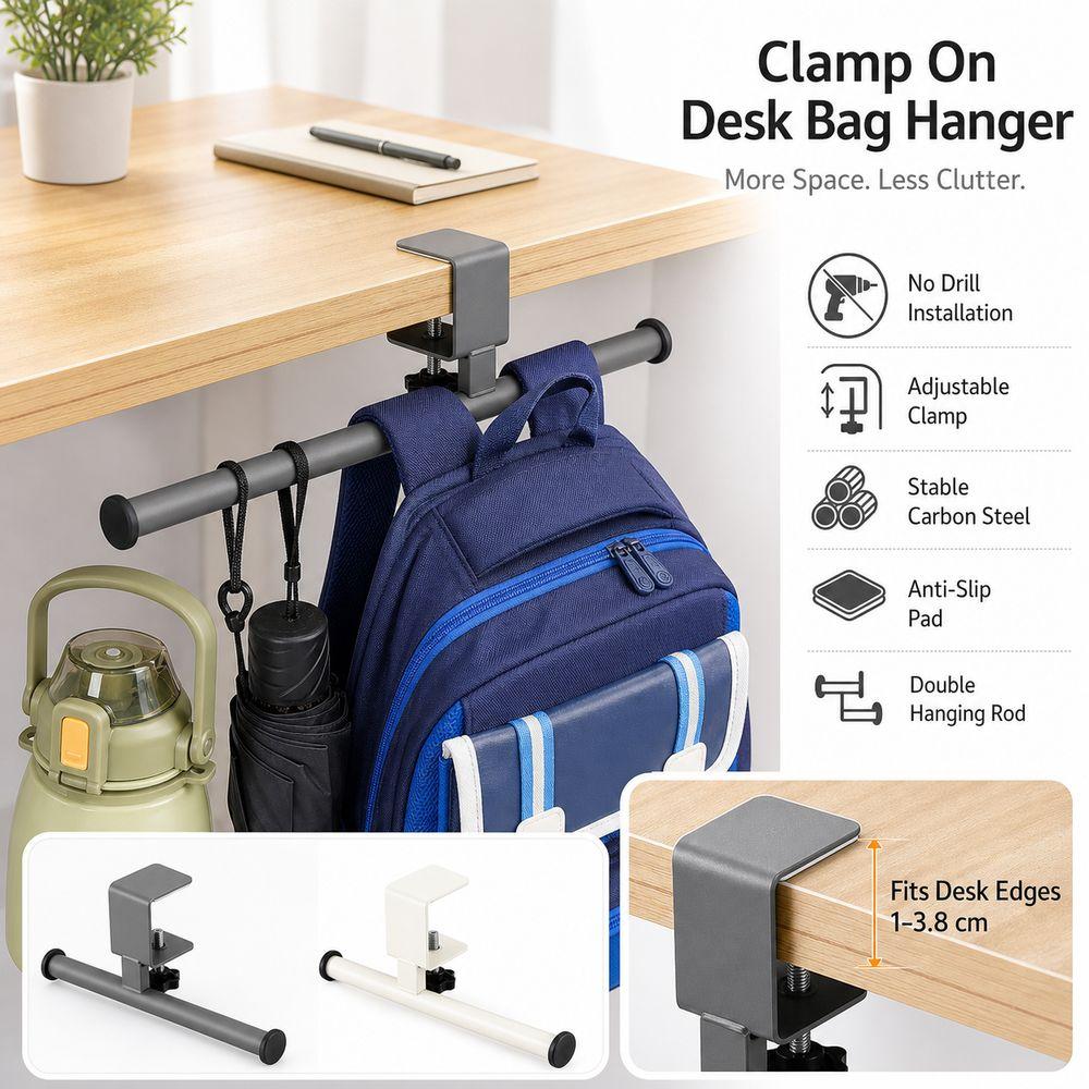 Clamp on Desk Side Hook Carbon Steel Desk Side Handbag Rack Desk Edge Hook  Home Office