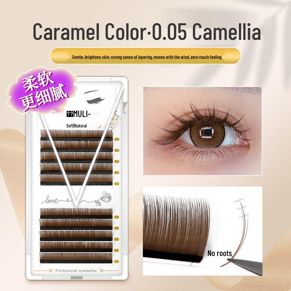 0.05 Caramel Brown Fox-like Eyelash Extensions - Matte, Soft, No-Root Shedding, Chinese-Style, Salon-Quality Camellia Lash