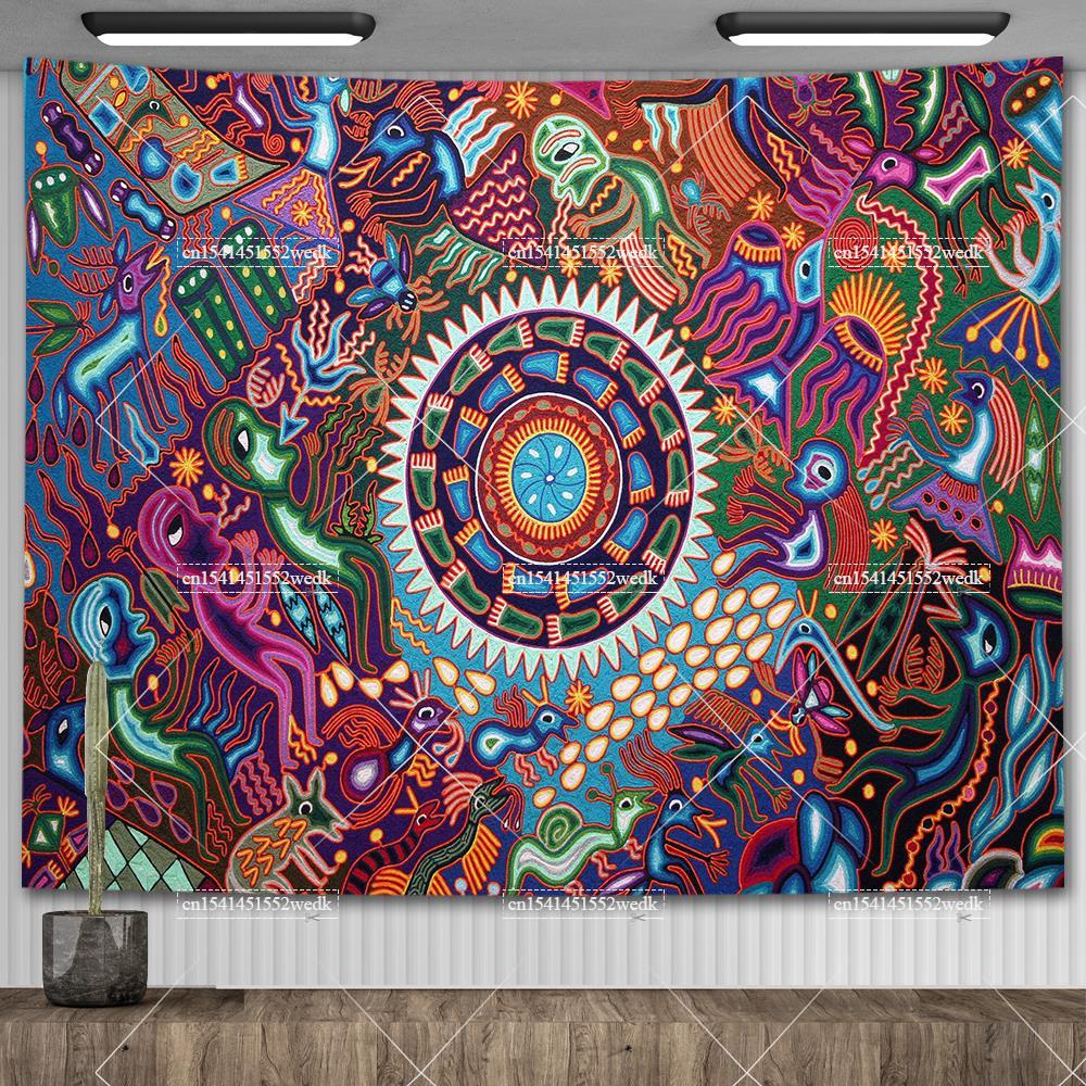 Mexico Mexican Mayan Tribal Art Tapestry Wall Hanging Ethnic Paintings Psychedelic Aesthetic Background Cloth Home Decorations
