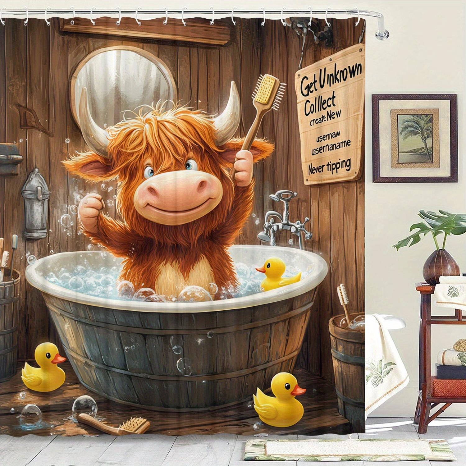 

Funny Highland Cow Waterproof Shower Curtain - Rustic Bathroom Design, Anti-Mold,Easy To Clean,Durable Fabric For Bathroom Decor W60H190(CM)-1 Pcs