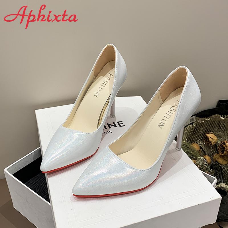 Aphixta 10cm High Thin Heels Pumps Women Stiletto heel Dress Bling Shoes Official Leisure Shoes Plus Big Size50