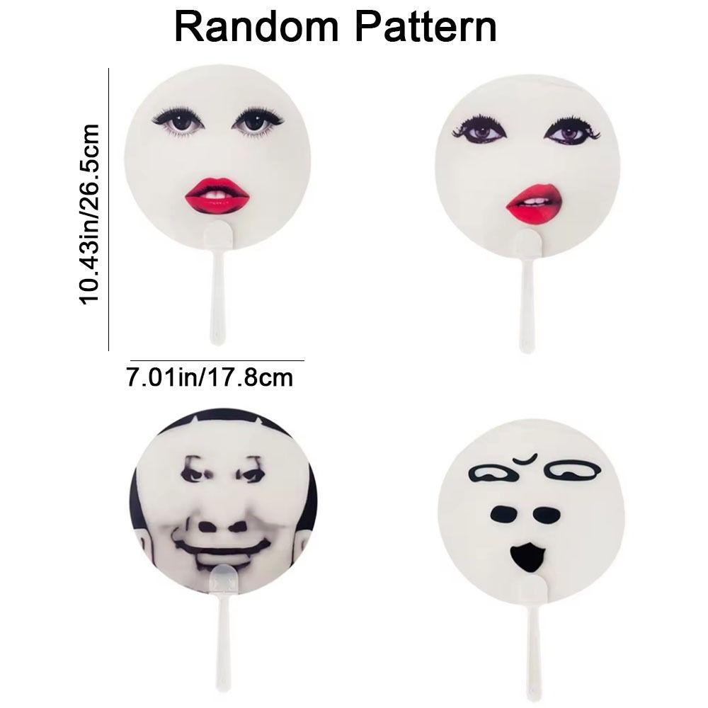 10Pcs Plastic Abstract Transparent Handheld Fan Waterproof Round Red Lips Printed Fans with Handle Big Eye and Red Lip Fan