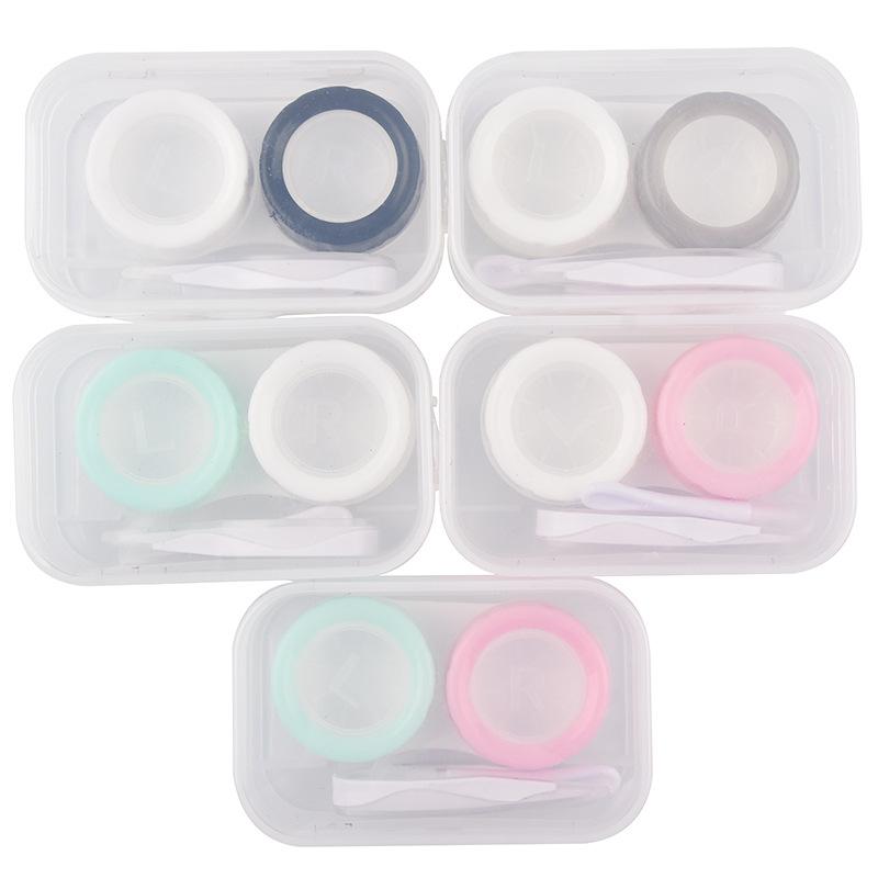 1pcs Candy Color Contact Lens Cases Simple Transparent Portable Eye Contacts Lenses Holder Box Case with Tweezers Wearing Tools