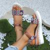Fashion Geometry Striped Wedge Sandals for Women Summer Lightweight Beach Shoes Woman Plus Size Fashion Buckle Strap Platform Sandalias